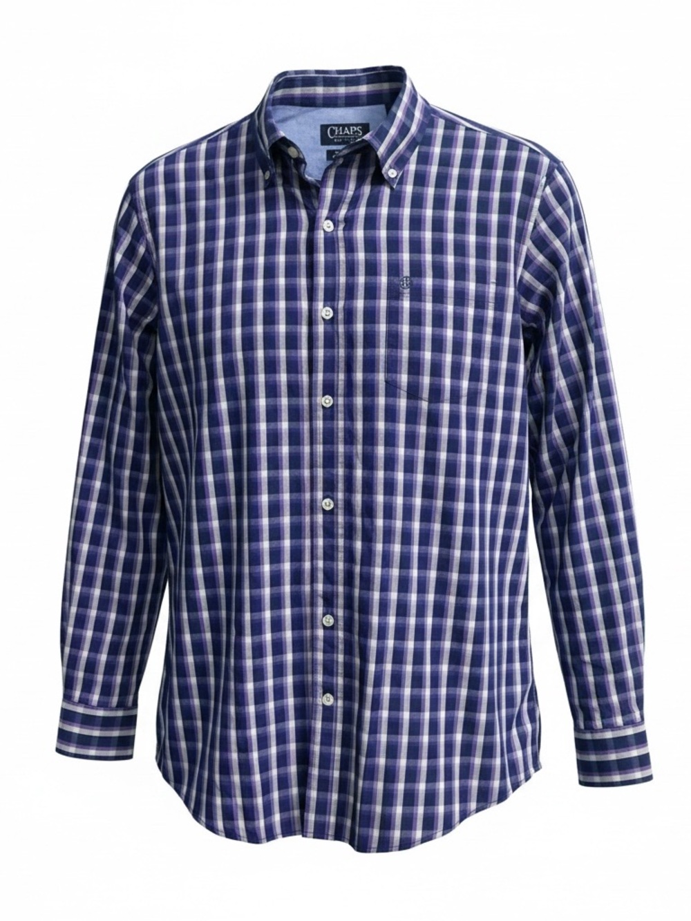Chaps Men's Blue and White Plaid Button-Down Shirt